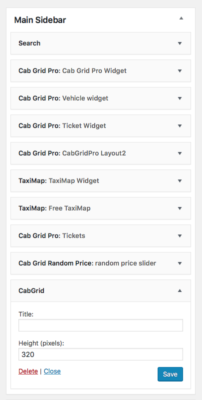 Widget page Sidebar widget area