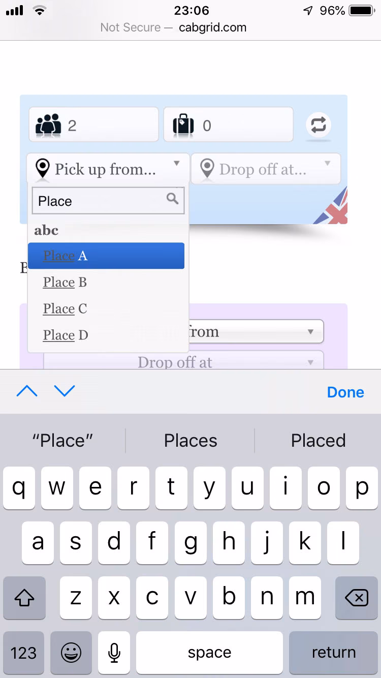 Advanced Destination Selector on Mobile