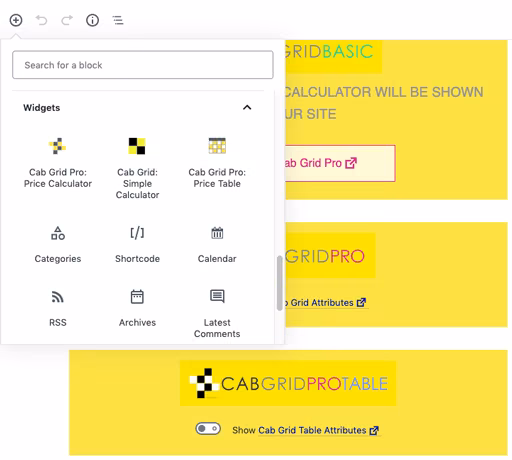 Dedicated CabGrid Blocks for the WordPress Gutenberg Editor