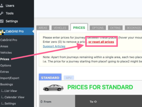 Reset all CabGrid prices
